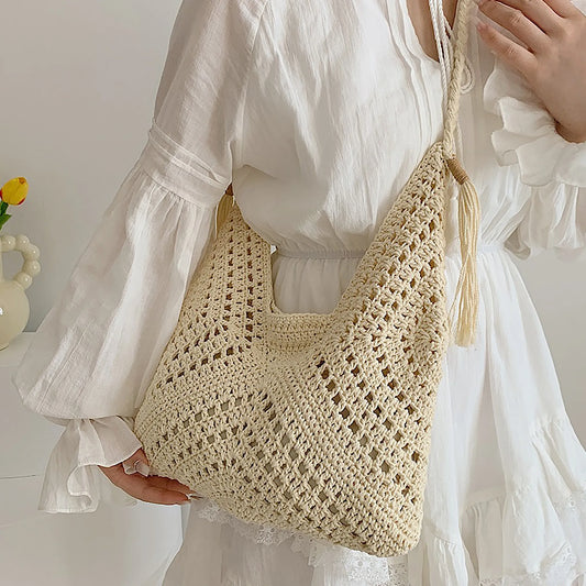 Woven Women's Handbag with Lining and Pockets