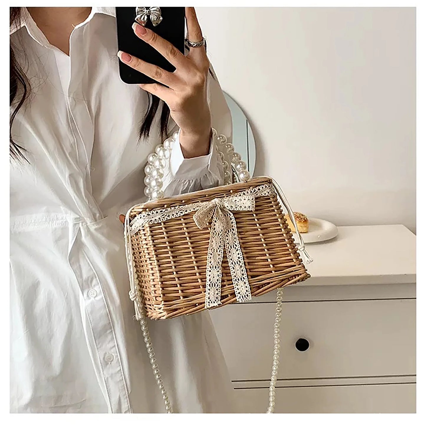 Woven Rattan Women's Handbag