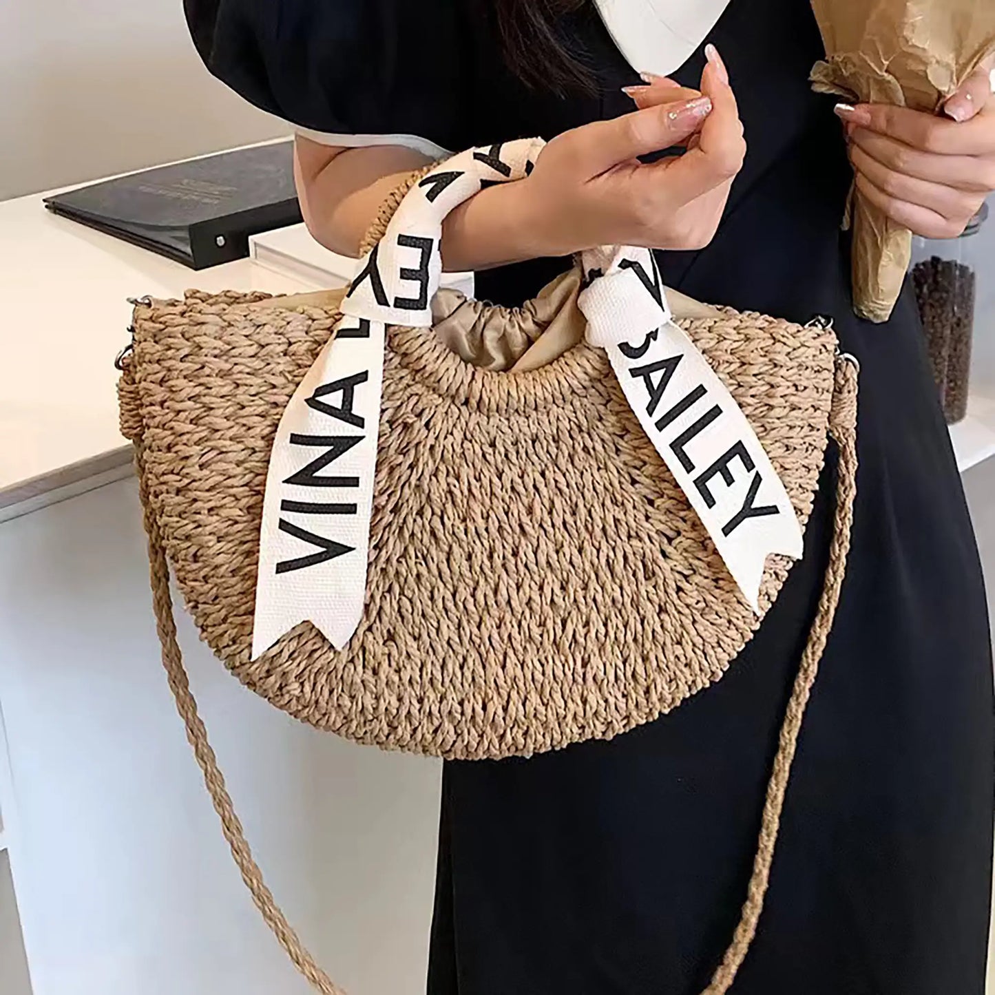 Rattan Bag with Wooden Handle