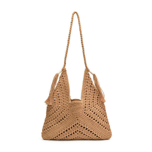 Woven Women's Handbag with Lining and Pockets