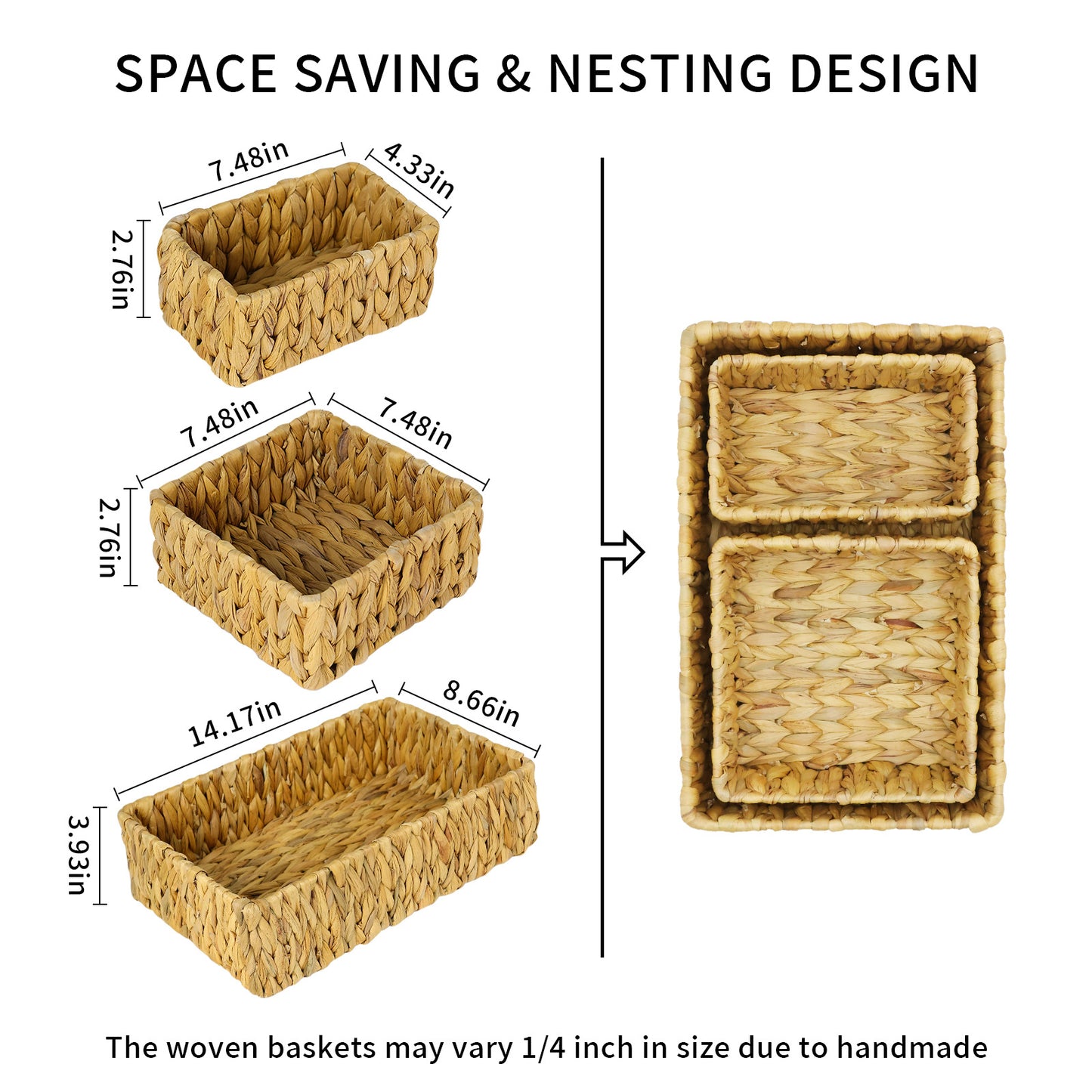 Water Hyacinth Storage Basket 3-Piece Set