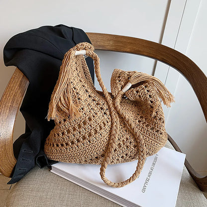Woven Women's Handbag with Lining and Pockets