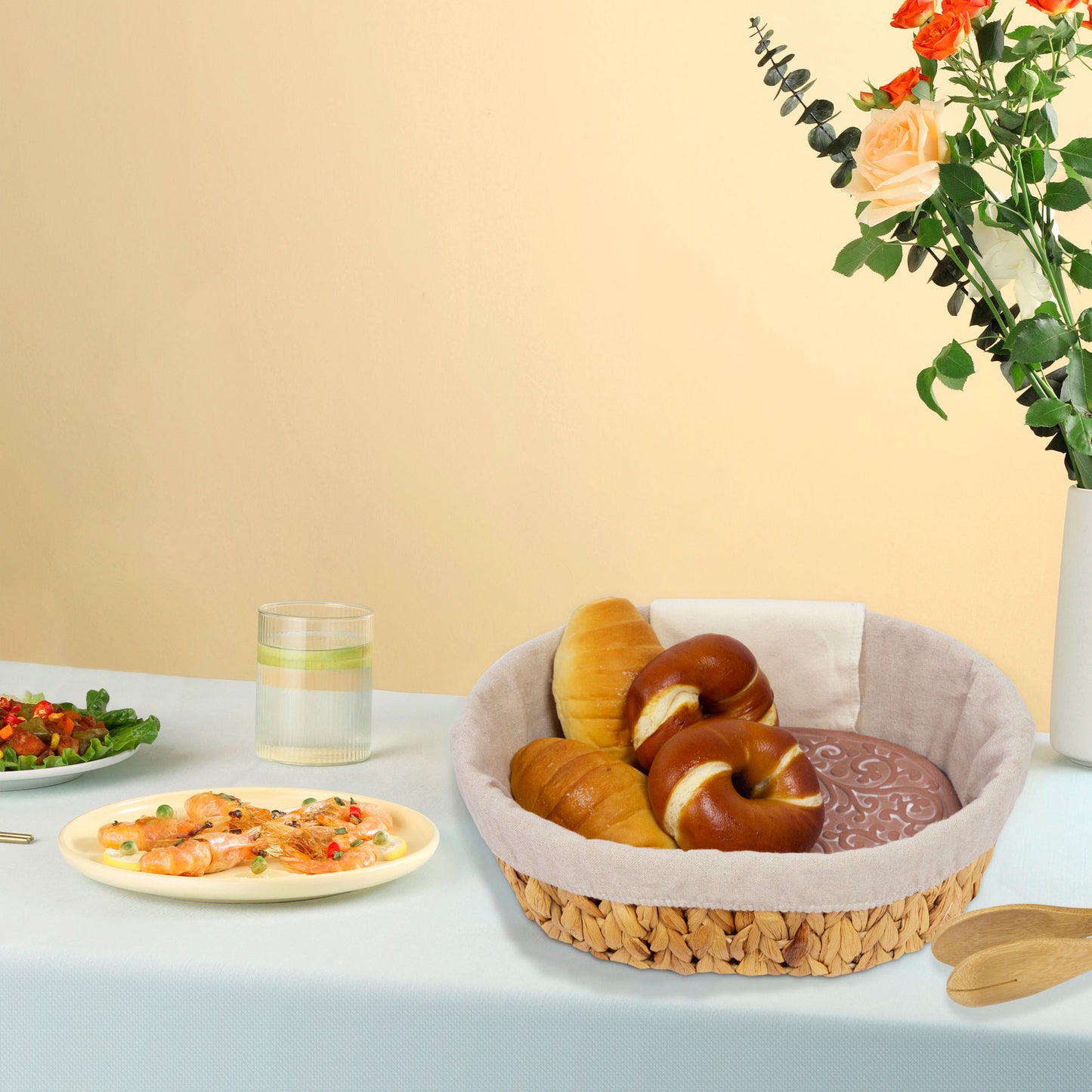 Bread Basket & Ceramic Plate Set, Color Box Packaging